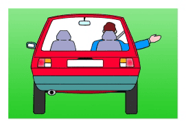 Driver hand signal: arm extended out, indicating turning right