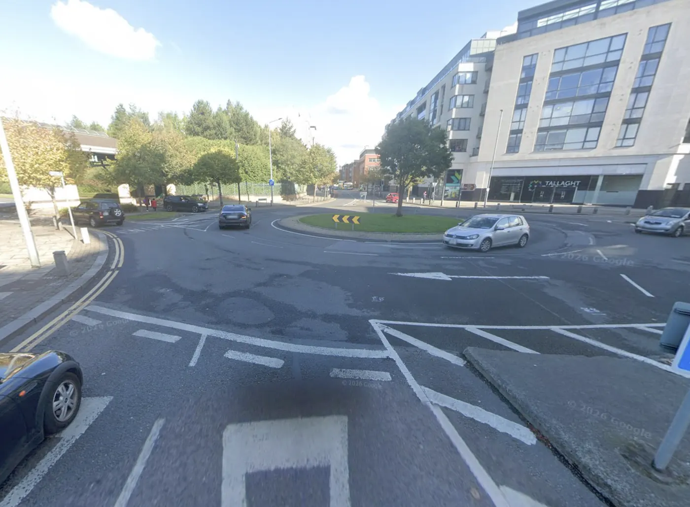 Multi-lane hospital roundabout near the Tallaght driving test area